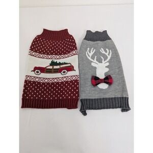 Pet Spirit‎ SimplyDog Christmas Sweaters Set of 2 Reindeer Woodie Wagon S/M